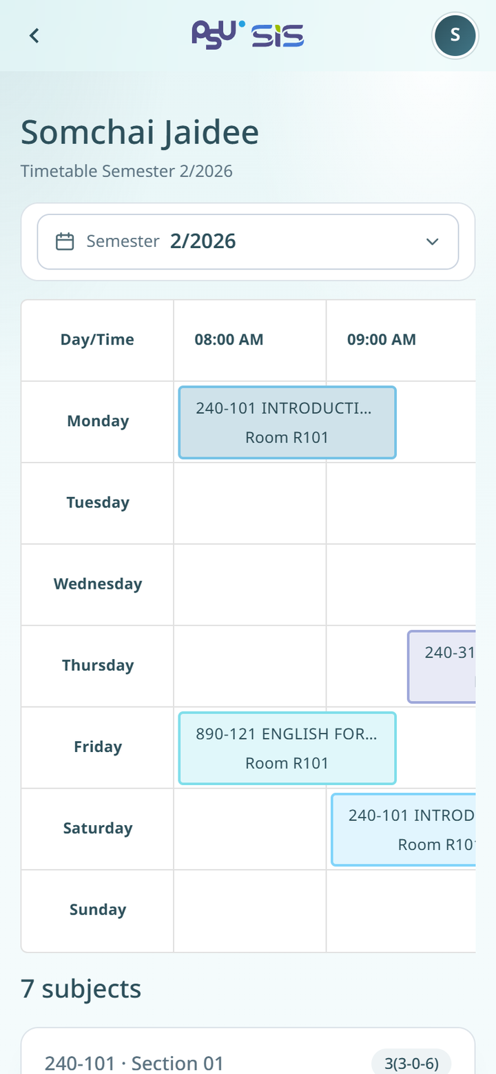 A lecturer's timetable