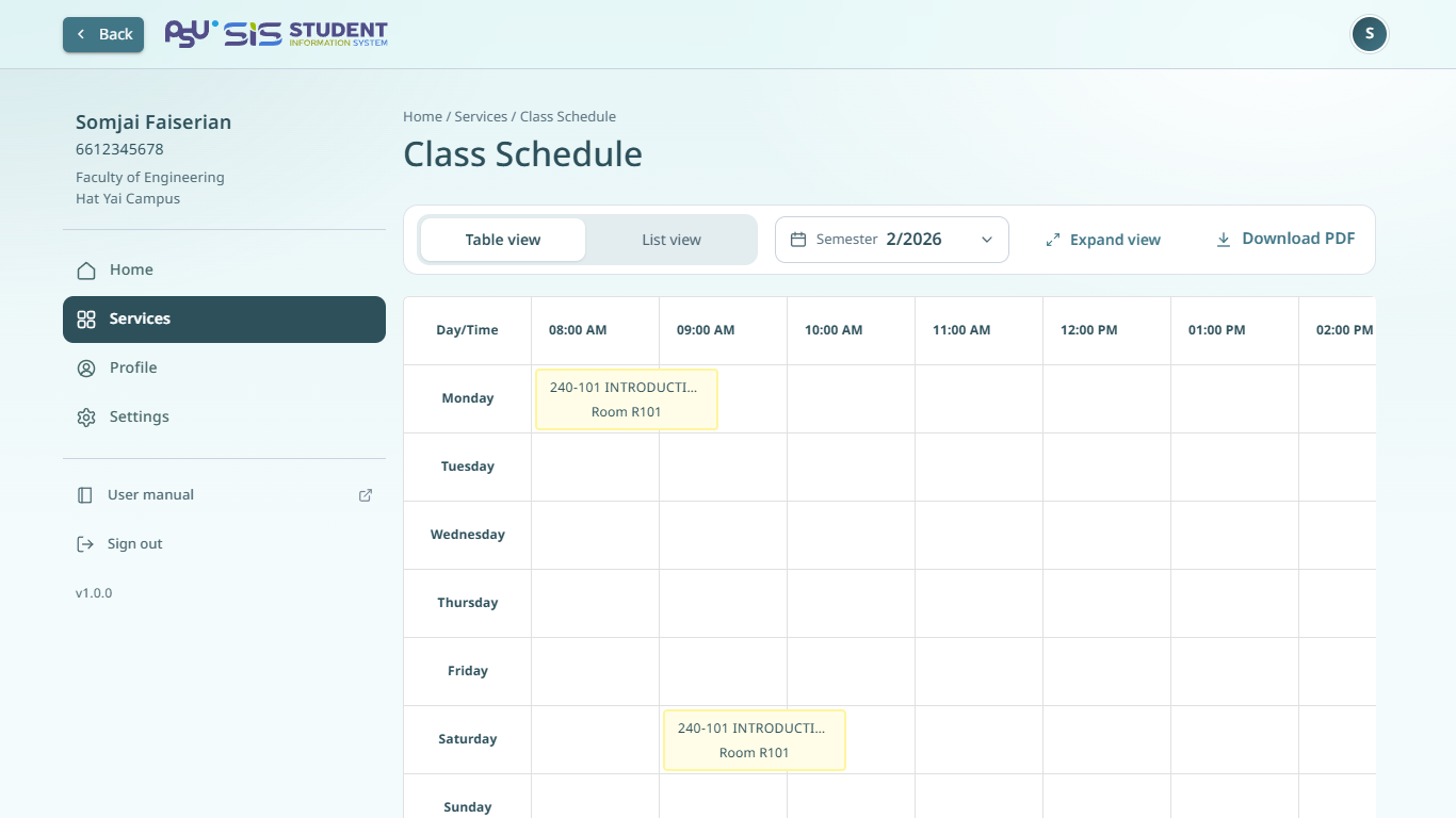 The timetable