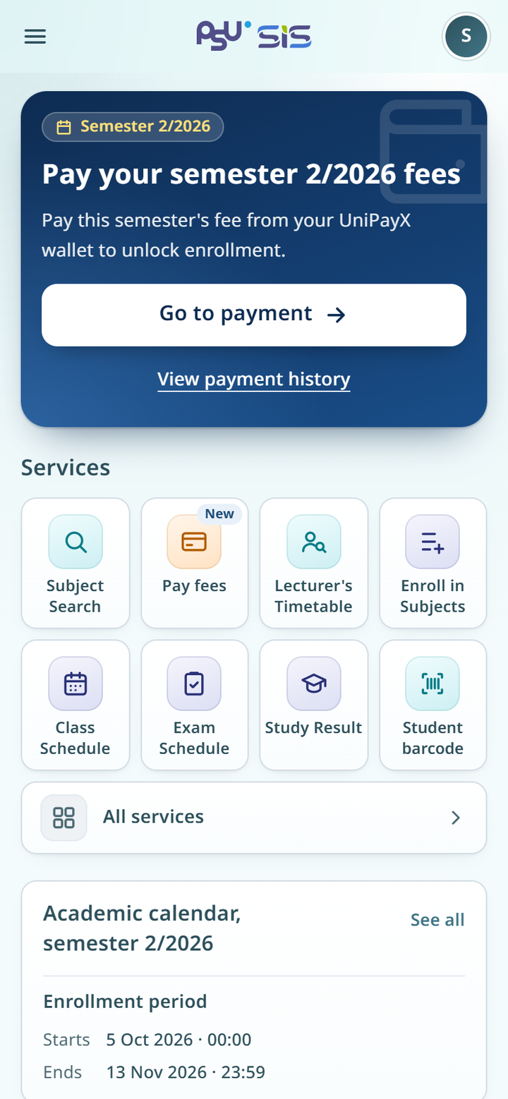The top of the home page