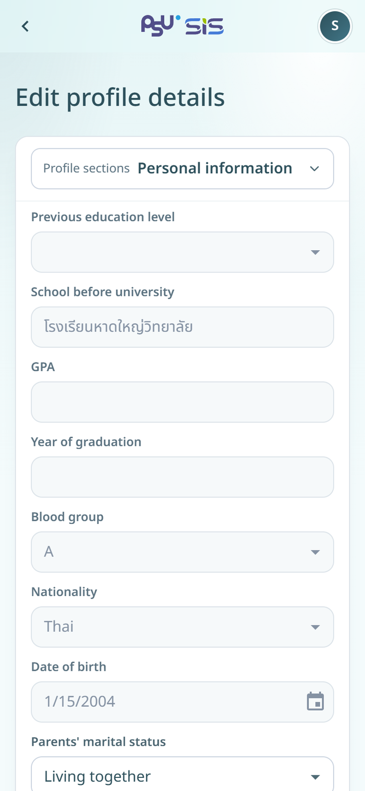 The Edit Profile Details page
