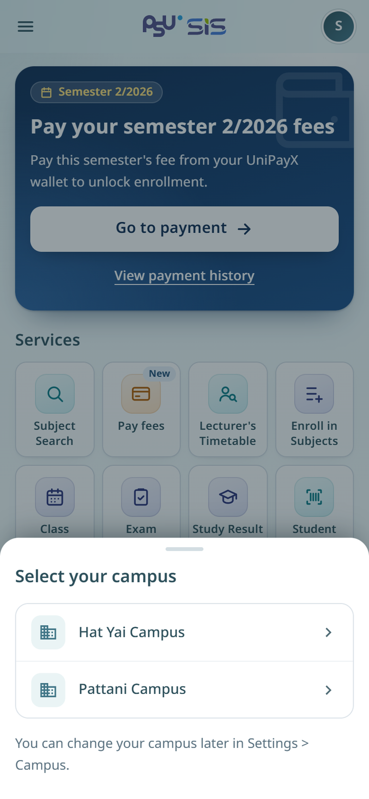 The campus selection window