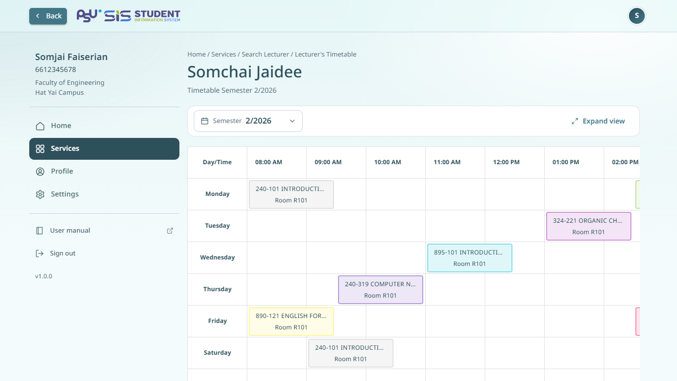 A lecturer's timetable