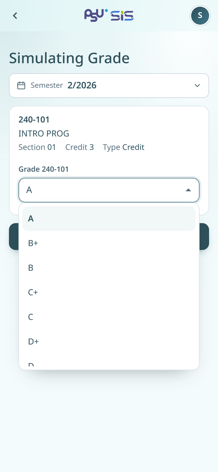 The grade list of a subject