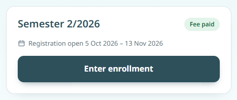 A paid semester card with the enter enrollment button