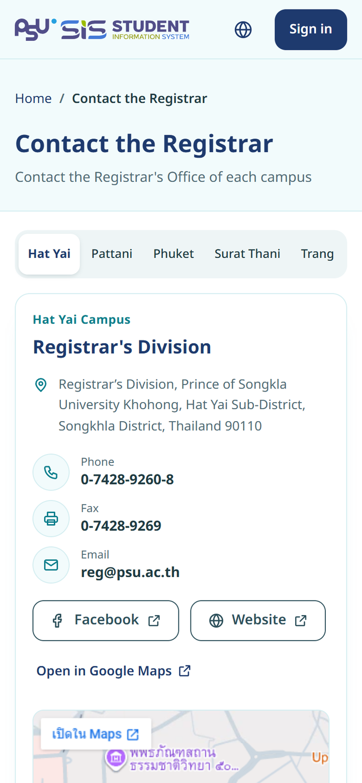 The Contact the Registrar page