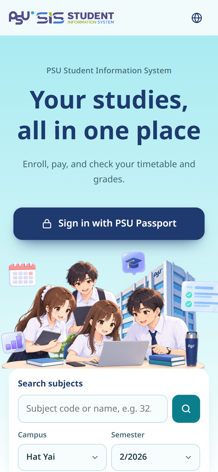 The SIS front page before you sign in
