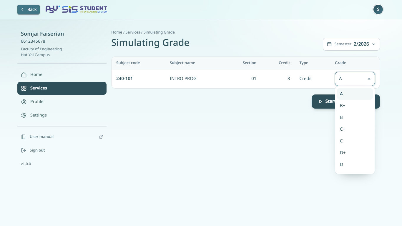 The grade list of a subject