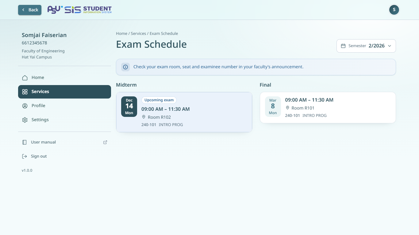 The exam schedule