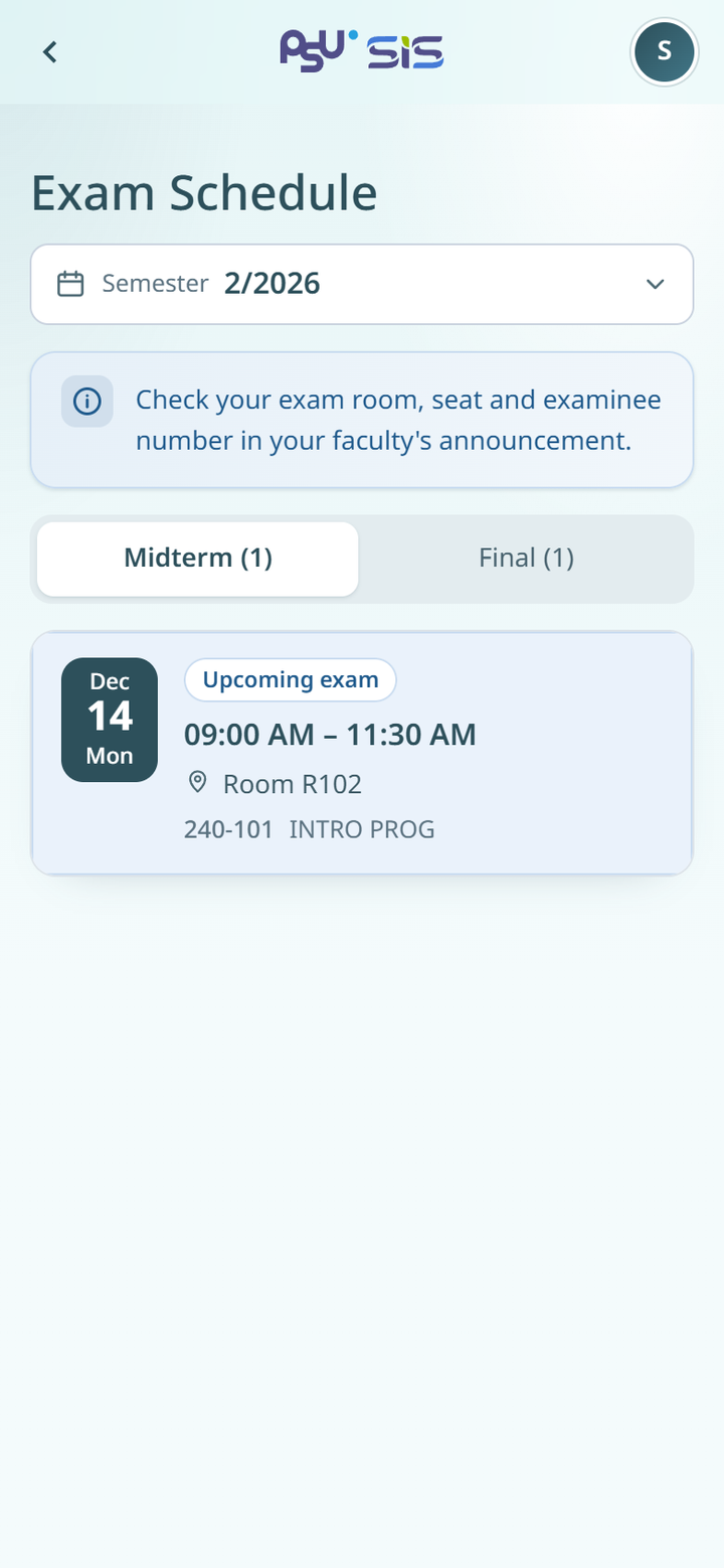 The exam schedule