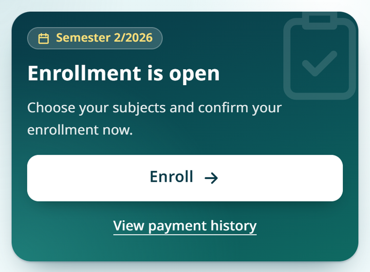The home page card after you pay the fee