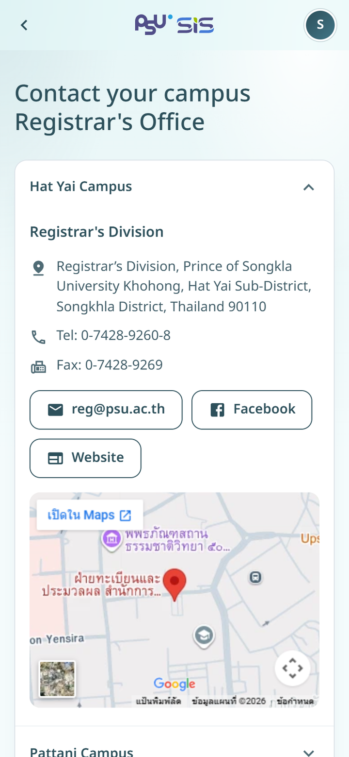 The Contact your campus Registrar's Office page
