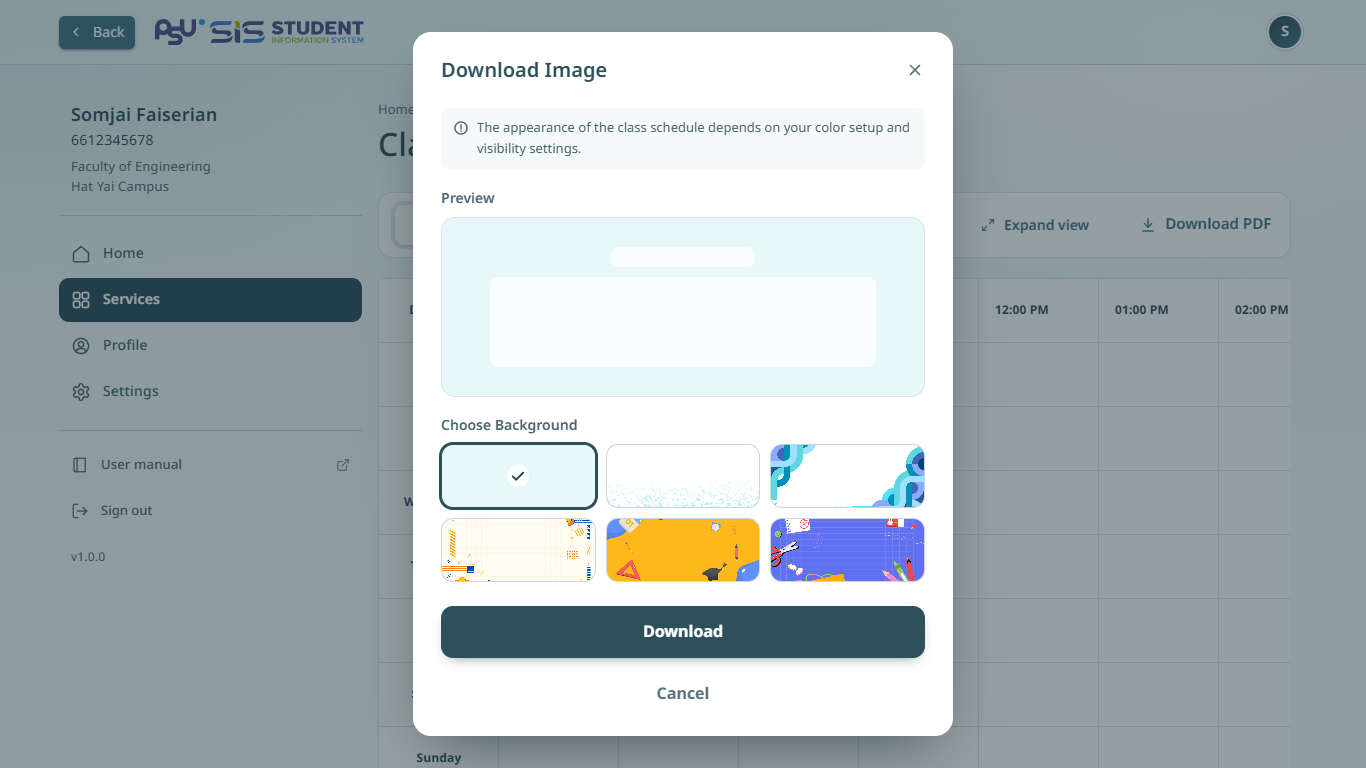 The Download Image window